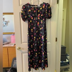 Topshop Bright Floral Satin Heart Midi Dress (Size 10)